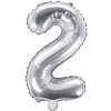 PartyDeco Fóliový balón Mini - Číslo 2 strieborný 35cm