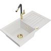 Mexen Pablo, 1-komorový granitový drez 752x436x161 mm a drezová batéria Flora, biela, 6510-20-670401-57-G