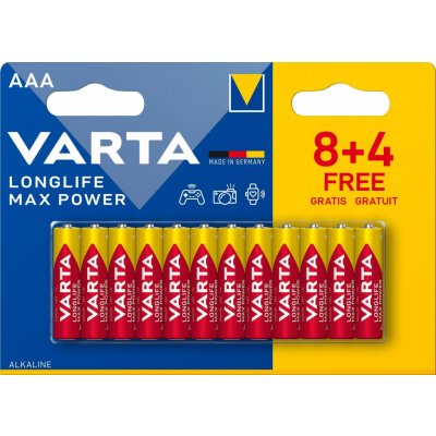 Jednorazová batéria VARTA alkalická batéria Longlife Max Power AAA 8+4ks (4703101462)