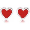 Šperky eshop - Strieborné náušnice 925 - pravidelné srdiečko s červenou glazúrou, puzetky S56.31