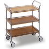 Servírovací vozík ušľachtilá oceľ / vzor drevo ,s 3 poschodiami