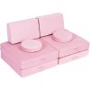 EcoToys TMSRT-14 Modulárna skladacie detská pohovka, 2-miestna, 8 vankúšov, ružová