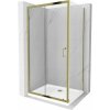 Mexen Apia, sprchový kút s posuvnými dverami 100 (dvere) x 90 (stena) cm, 6mm číre sklo, zlatý profil + biela sprchová vanička SLIM, 840-100-090-50-00-4010G