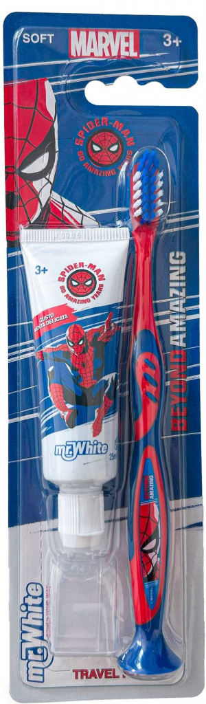 Marvel Spiderman zubní pasta Spiderman 25 ml + zubní kartáček Spiderman 1 ks + kryt na zubní kartáček Spiderman 1 ks darčeková sada