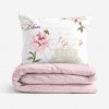 Goldea bavlnené posteľné obliečky duo - pivonky s textami s púdrovo ružovou 200 x 200 a 2ks 70 x 90 cm