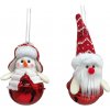 Vianočná závesná rolnička snehuliak alebo Santa, kovová ozdoba 5 × 12 cm