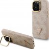 Guess PU 4G Strass trojuholníkové logo stojanový rám kamerového puzdra MagSafe pre iPhone 15 Pro Max ružové (GUHMP15XPCS4GPTP)