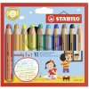 Pastelky STABILO woody 3 v 1 - farbička, vodovka, voskovka - 10 ks rôznych farieb