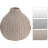 Keramická váza guľatá s nízkym hrdlom a s vrúbkovaným mriežkovaným dekorom na výber v troch farbách 24333