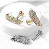 Šperky eshop - Oceľový labret do pery a brady - list s čírymi zirkónmi, vnútorný závit, 8 mm W46.29 - Farba piercing: Medená