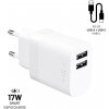 FIXED Sieťová nabíjačka USB-C 17W Smart Rapid Charge biela FIXC17N-2UC-WH - Univerzálny 2xUSB adaptér s USB-C káblom