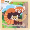 VIGA Drevené puzzle Panda červená, 9 dielikov