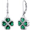 Silvego Strieborné visiace náušnice štvorlístok so zelenými Brilliance Zirconia JJJ0085EG