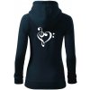 Husľový kľúč srdce - Mikina dámska trendy zipper s kapucňou - XS ( Tmavomodrá (veľmi tmavá - skoro čierna) )