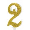 PartyDeco Sviečka na tortu číslo 2 zlatá