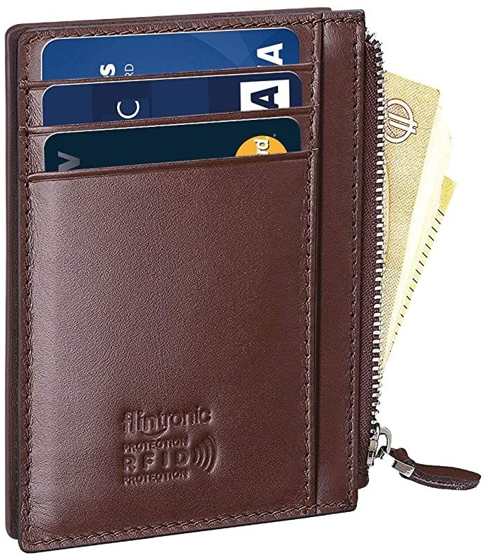 Flintronic mini kožená peňaženka s RFID ochranou so zipsom hnědá