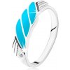 Šperky eshop - Prsteň zo striebra 925, šikmé tyrkysovomodré línie, anjelské krídla, zirkóniky HH5.8 - Veľkosť: 54 mm