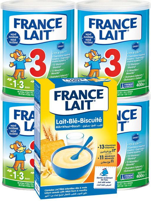 France Lait 3 4x400 g + Pšeničná mliečna kaša sušienky 250 g