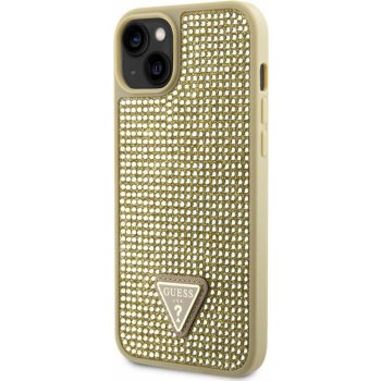 Púzdro Guess Rhinestones Triangle Metal logo iPhone 14 zlaté