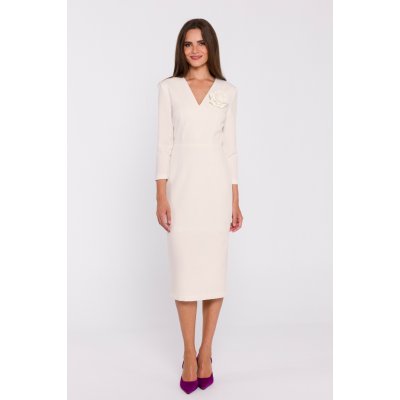 Stylove Woman's Flower pencil dress ivory biela
