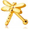 Šperky eshop - Zlatý 585 piercing do nosa - vážka s lesklými dlhými krídelkami S1GG240.03