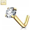 Šperky eshop - Zlatý 14K zahnutý piercing do nosa - brúsený číry zirkón, 0,8 mm, priemer 3 mm S1GG251.31