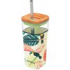 Quokka Sklenený cestovný hrnček so slamkou Liquid Cube Tropical Toucans 540 ml