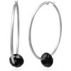 Šperky eshop - Oceľové náušnice - veľké kruhy striebornej farby s čiernou brúsenou korálkou X09.11