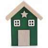 Dekorácia celodrevený domček - 1 ks 2 zelená hviezda