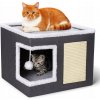 Pelíšek pre mačku 2v1 domček škrabadlo s podložkou a hračkou 42x42x35cm (I700)