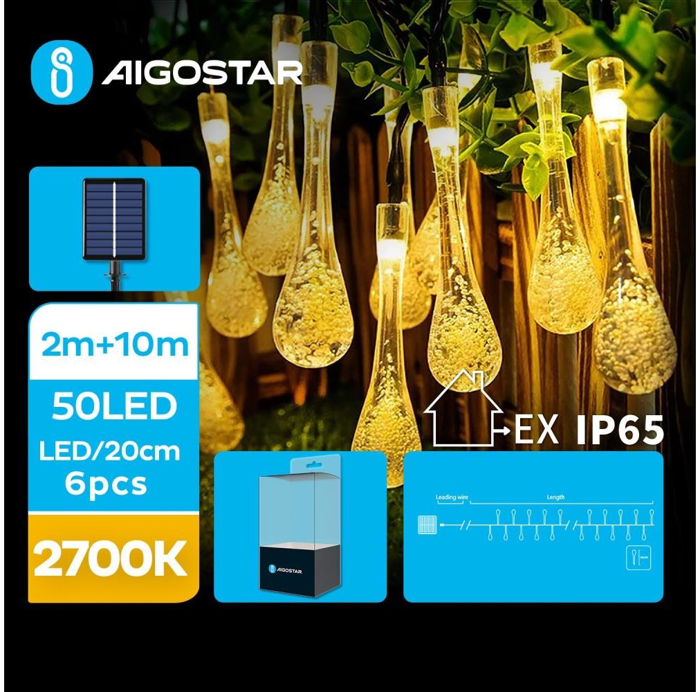 Aigostar LED Solárna dekoračná reťaz 50xLED 8 funkcií 12m IP65 teplá biela AI0411