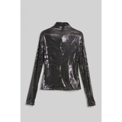 Karl lagerfeld SEQUIN ZIP SLEEVE TOP čierna