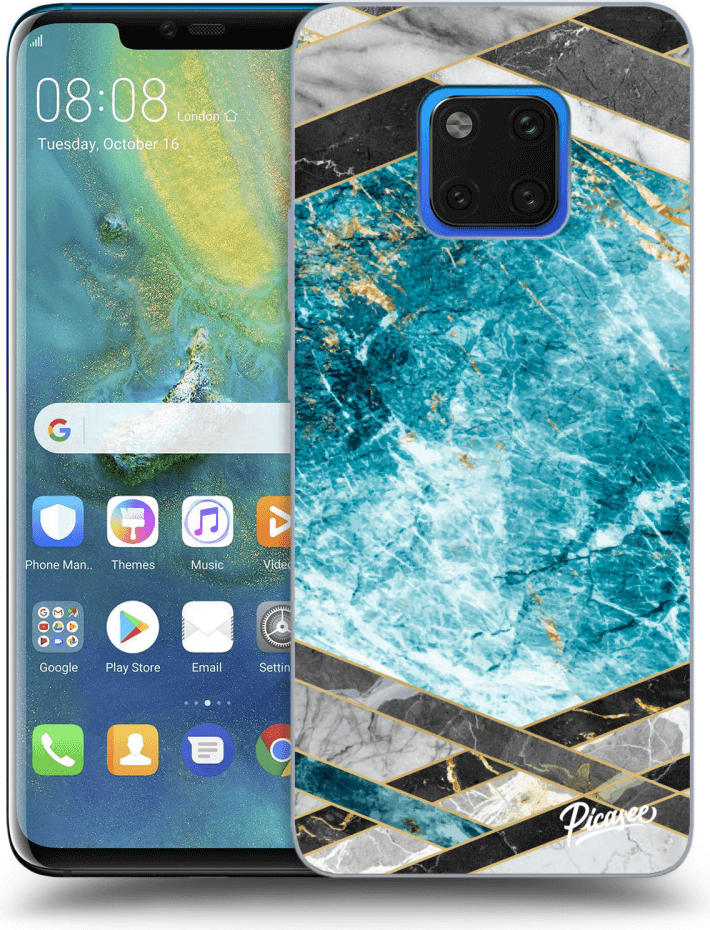 Púzdro Picasee silikónové Huawei Mate 20 Pro - Blue geometry čiré