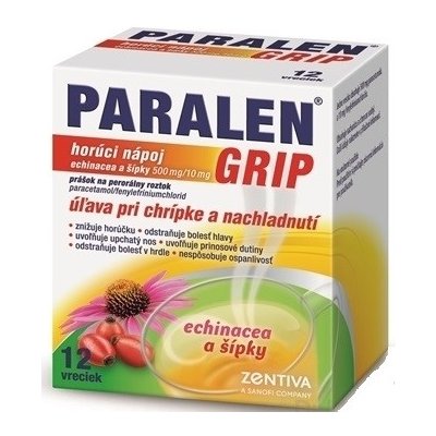 PARALEN GRIP horúci nápoj echinacea a šípky plo por 500 mg/10 mg, 1x12 vrecúšok