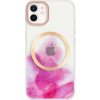AppleKing transparentný kryt so vzorom vodových farieb a MagSafe pre iPhone 12 / 12 Pro - ružový - možnosť vrátiť tovar ZADARMO do 30tich dní