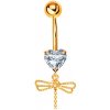 Šperky eshop - Zlatý 375 piercing do pupku - číre srdiečko, visiaca vážka s ohybným chvostom S2GG183.31
