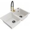 MEXEN/S MEXEN/S - Tomas granitový drez 2-bowl vrátane batérie Aster, biela 6516-20-73450-57-B