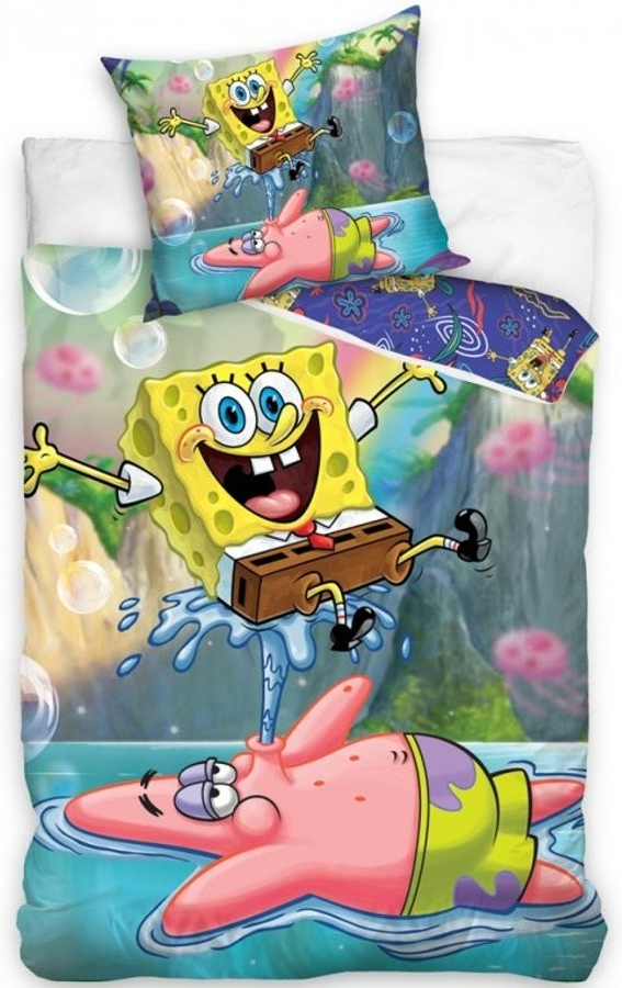 Carbotex bavlna obliečky SpongeBob motív Patrik robí vodotrysk 100% bavlna Renforcé 70x90 140x200