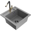 Mexen Vito, 1-komorový granitový drez 490x520x210 mm a drezová batéria Flora, šedá, 6503-71-670401-57-B