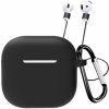 AppleKing silikónové puzdro s karabínou a šnúrkou pre AirPods 4 - čierne - možnosť vrátiť tovar ZADARMO do 30tich dní