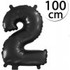 FUN RAG 2Black-215128 Héliový balón fóliový číslo 2 čierna 100 cm, 1 ks