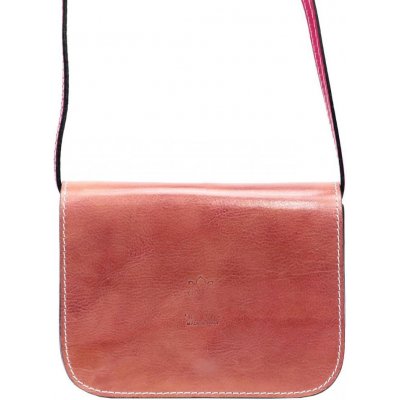 Kožená malá dámska crossbody kabelka růžovo-oranžová