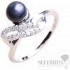 Nefertitis Prsteň strieborný s čiernou perlou a zirkónmi Ag 925 017135 BP - 59 mm (US 9), 3,0 g