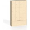 Drevená odkladacia skrinka S5 s úložnými boxami, 12 boxov, 1700 x 1200 x 420 mm, cylindrický zámok, breza