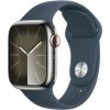 Inteligentné hodinky Apple Watch Series 9 GPS + Cellular 41mm strieborné puzdro z nehrdzavejúcej ocele - búrkovo modrý športový remienok - S/M (MRJ23QC/A)