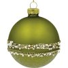 Guľa sklenená zelená s bielymi trblietkami 8 cm x 8 cm x 9 cm