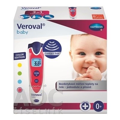 VEROVAL Baby Bezdotykový infračervený teplomer digitálny, červený 1x1 ks, 4052199658148