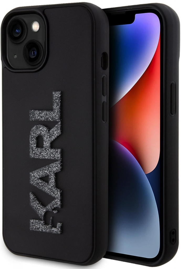 Karl Lagerfeld 3D Rubber Glitter Logo Karl iPhone 15 čierne