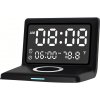 RealG RC-K-1626 Digitálny budík so zrkadlom, bezdrôtová nabíjačka Qi 15 W, čierna farba