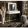 Lukmebel Toaletný stolík BLANCO GOLD so zrkadlom a osvetlením LED, krištáľová rukoväť